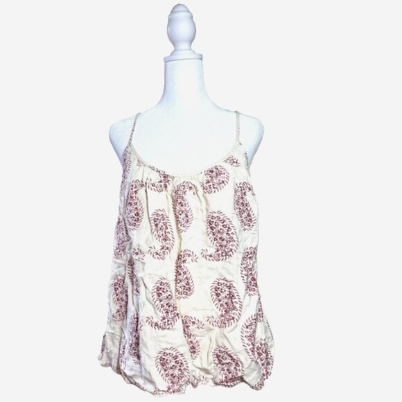 Ann Taylor LOFT Blouse – White & Dark Pink Paisley | Spaghetti Strap | Size L - Picture 1 of 7